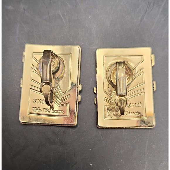 VTG KYLE MCKEOWN COUTURE HAND PAINTED SILK INSERT GOLD TONE CLIP ON EARRINGS - Picture 3 of 3